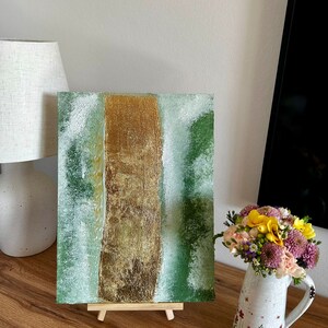 Emerald Flux Gold Leaf & Acrylic, Textured Abstract Canvas, Nature-Inspired Art Bild 2