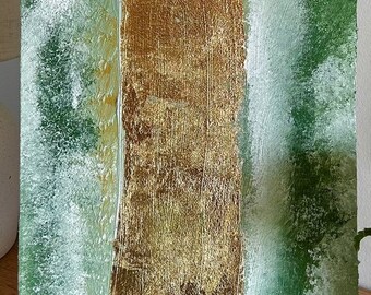 Emerald Flux - Bladgoud en acryl, getextureerd abstract canvas, op de natuur geïnspireerde kunst