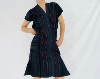Vintage Hmong Hemp Linen Indigo Shift Dress