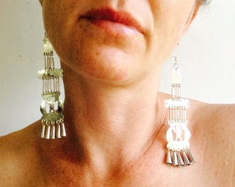 Long Mapuche Earrings. Chile. Fine Silver .950
