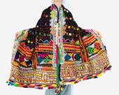 Vintage Banjara Rabari Wool Shawl And Throw. Mirror work and Embroidered