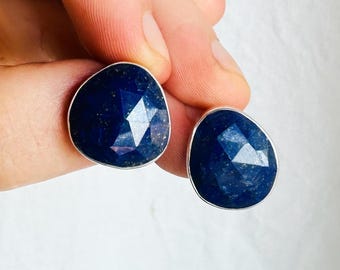 Lapis Lazuli Asymmetrical Earrings. Sterling Silver.