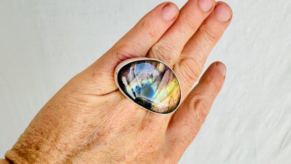 Oversized Labradorite Ring. Adjustable Sterling S… - image 4