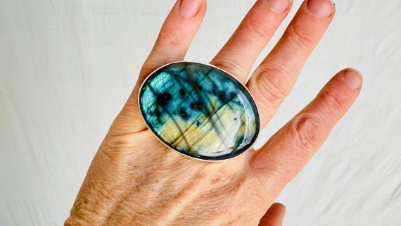 Adjustable Labradorite Sterling Silver Cocktail R… - image 1