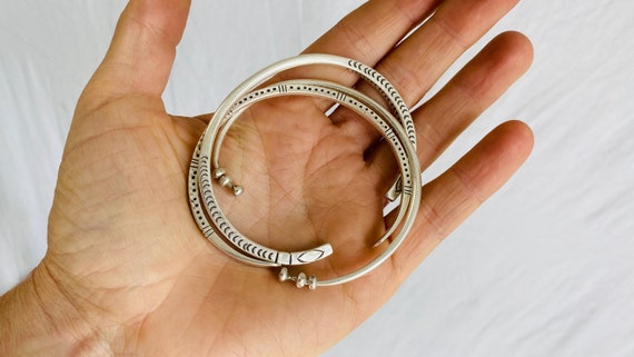 Trio of Three Silver Bangles From the Karen Hill Tribe of Thailand