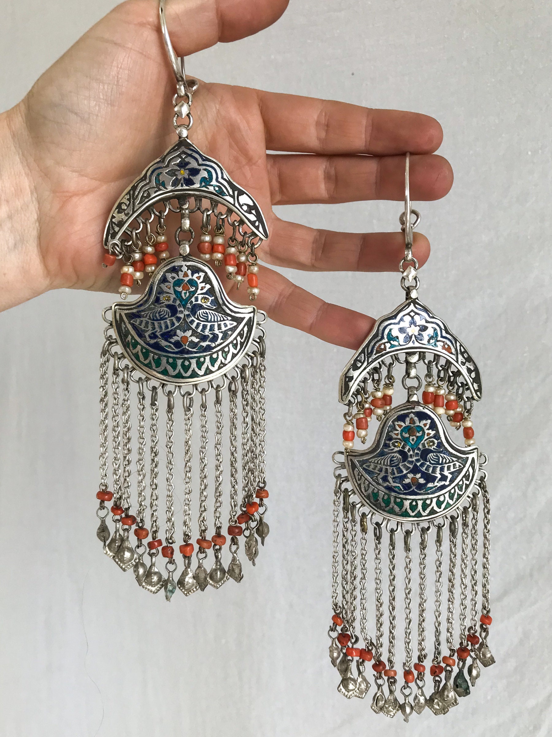 Vintage Bukhara Enamel Sterling Silver Earrings. Museum | Etsy