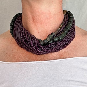 Multi-Strand Necklace. Glass, Serpentine and Ancient Metal Beads.