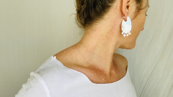 Flat Hoops with Dangles Silver Earrings. Atelier … - image 2