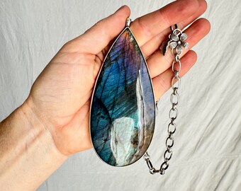 Labradorite Pendant Necklace. Heavy Sterling Silver Chain. 1335