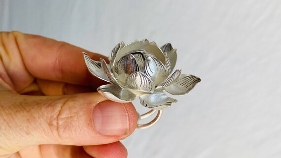Silver Lotus Ring. Adjustable - image 5