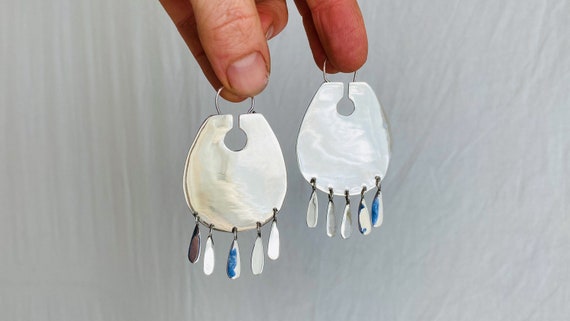 Long Slender Silver Earrings Flat Hoop Earrings Atelier Aadya