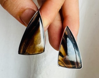 Natural Montana Agate Earrings. Designer Sterling Silver Posts. Handmade Earrings. 3816