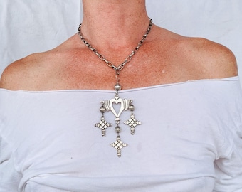 Yalalag Cross Pendant Necklace. Sterling Silver Handcrafted Jewelry. 4398