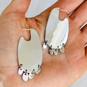 Flat Hoops with Dangles Silver Earrings. Atelier Aadya