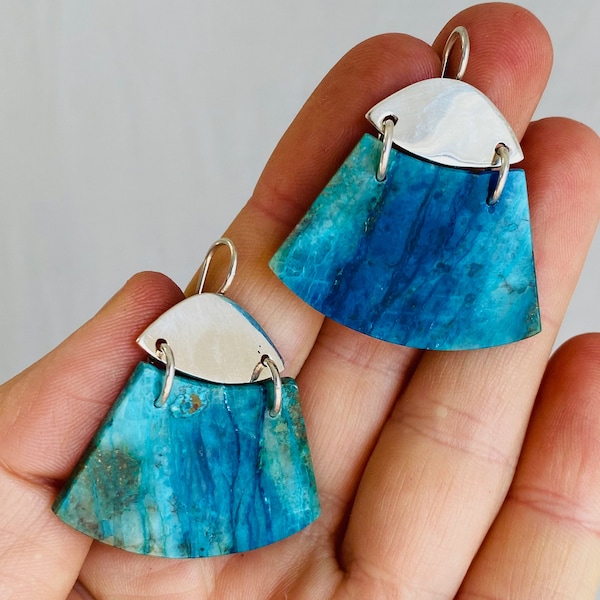 Chrysocolla and Sterling Silver Earrings. 0269