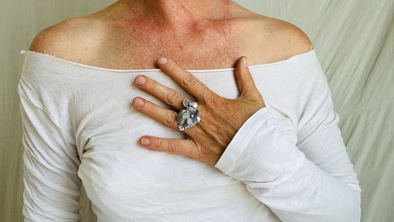 Silver Flower Ring. Adjustable. 0658 - image 8