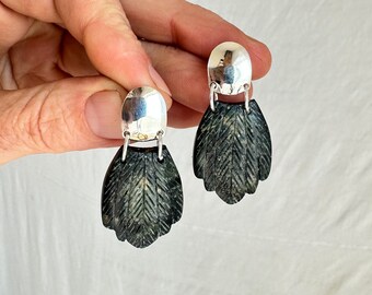 Jasper Feather Earrings. Sterling Silver. Atelier Aadya. 2210