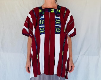 Vintage Oxchuc Mexican Huipil. Vibrant Mayan Textile.