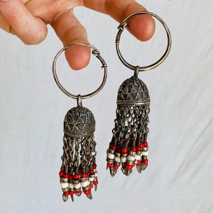Vintage Uzbek Bukhara Silver Jumkha Earrings Silver.