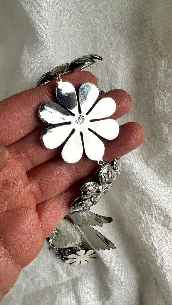 Heart & Flowers Silver Necklace. Taxco. Stunning!… - image 9