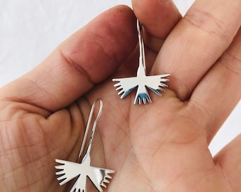 Taxco Silver Earrings. Nazca Hummingbirds.