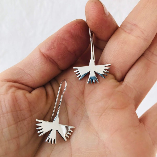 Taxco Silver Earrings. Nazca Hummingbirds.