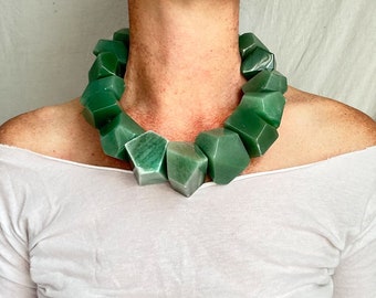 Faceted Aventurine Necklace. Sterling Silver. Adjustable.