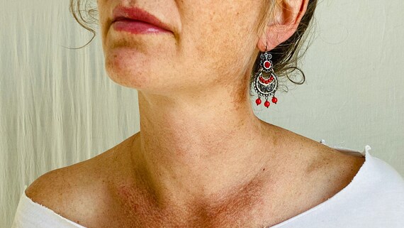 Oaxacan Filigree Earrings with Coral. Sterling Si… - image 4