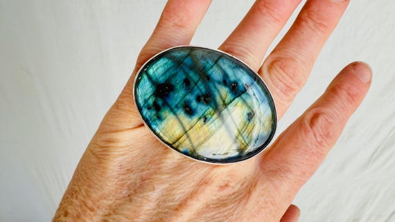 Adjustable Labradorite Sterling Silver Cocktail R… - image 5