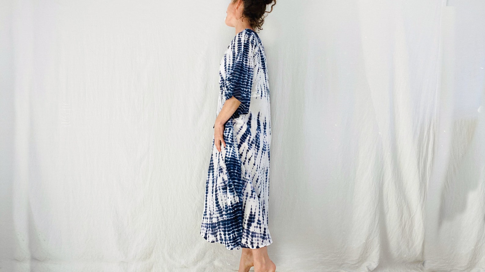 Multicolor - Shibori Tie-Dye Kaftan & Pyjama Night Suit Set