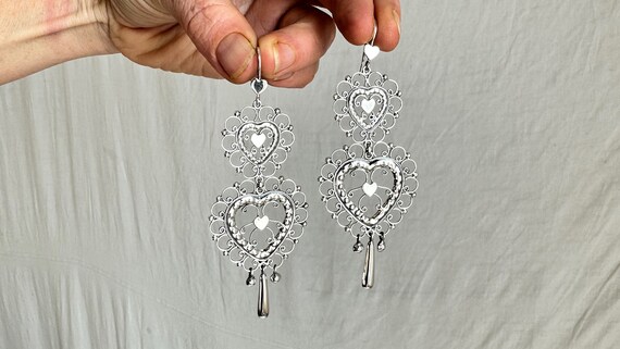 Taxco Silver Sacred Heart Earrings. Sterling Silv… - image 2