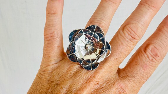Taxco Silver Flower Ring. Adjustable Sterling Sil… - image 1