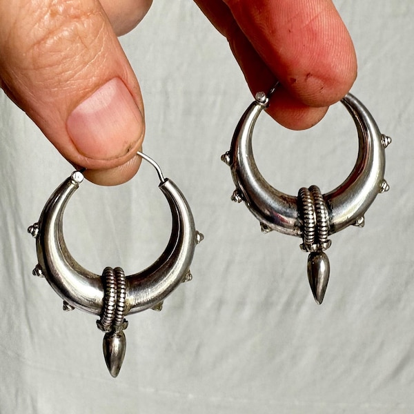 Fat Hoop Earrings India. Sterling Silver. 1088