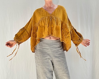 Mexican Gauze Blouse. Mustard. One Size