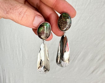 Chrysocolla & Silver Drop Earrings. Sterling Silver. Atelier Aadya. 2192