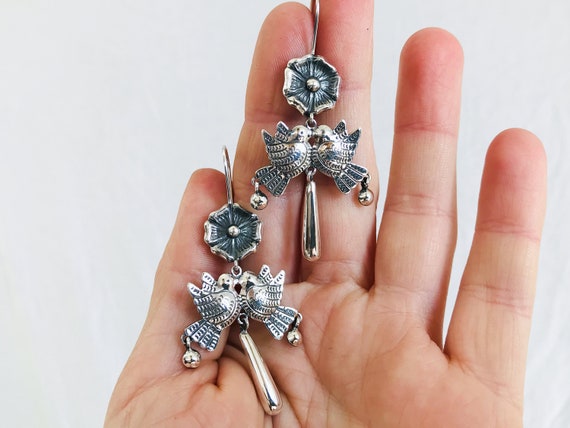 Taxco Silver Bird Earrings. Sterling Silver. Mexi… - image 1