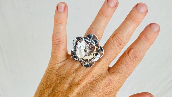 Taxco Silver Flower Ring. Adjustable Sterling Sil… - image 3