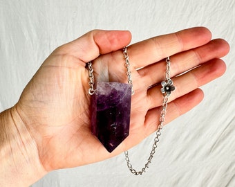 Amethyst Pendant Necklace. Chunky Silver Chain. Sterling Silver. 2292