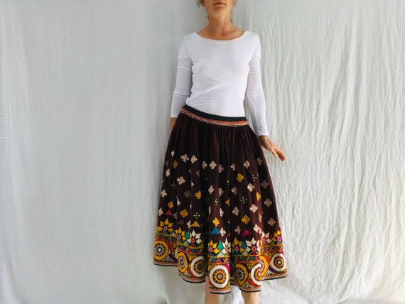 Vintage Rabari Long Embroidered Skirt. Hand Embroi
