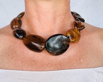 Dramatic Amber Necklace. Antique Sterling Silver Beads. Maximalist Designer Jewelry.