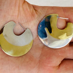 Silver and Gold Flat Hoop Earrings. Made from Sterling Silver and Brass. 0370