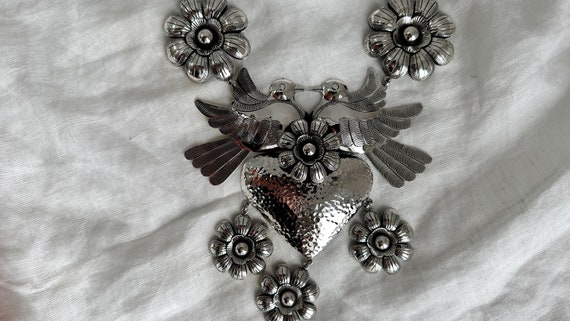 Heart & Flowers Silver Necklace. Taxco. Stunning!… - image 6