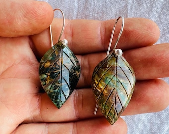Jasper Leaf Earrings. Sterling Silver. Atelier Aadya. 2894