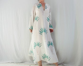 Block Print Maxi Dress. Palm Leaf Print. Up to size L.