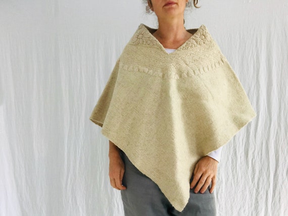 Wool Embroidered Poncho. Wool Hand-Woven Embroider