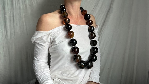 Huge Graduated Amber Round Bead Necklace. Dramati… - image 5