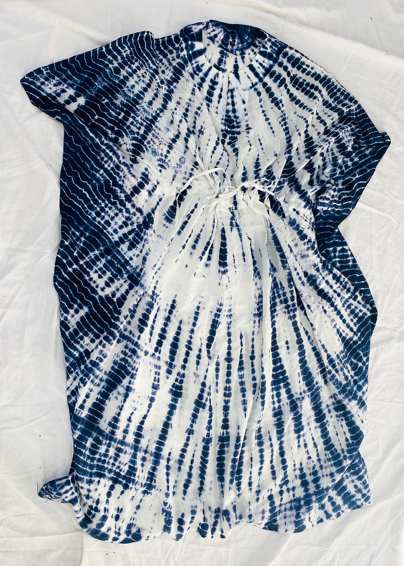 Grey Shibori Tie-Dye Cotton Kaftan Dress (Medium Length)