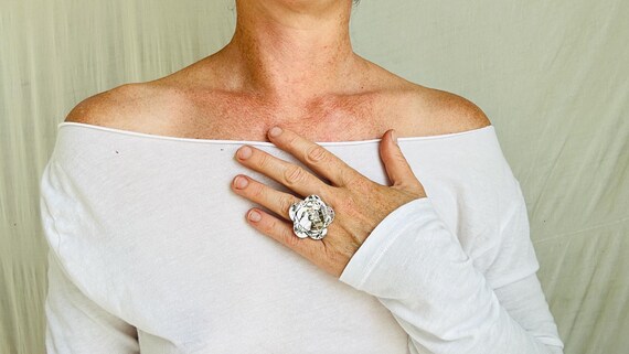 Taxco Silver Flower Ring. Adjustable Sterling Sil… - image 2