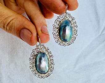 Oaxaca Filigree Earrings. Sterling Silver & Pearl. Mexico. Frida Kahlo. 2819