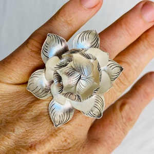 Silver Lotus Ring. Adjustable